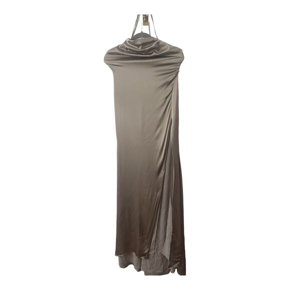 Michael Costello REVOLVE Ailana Gown Satin Adjustable Strap Side Slit Gray Small - Picture 10 of 14